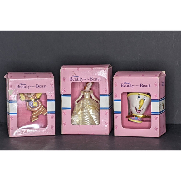 Schmid Disney Beauty & the Beast Figurines Belle Cogsworth Clock and Chip Potts - Picture 1 of 6